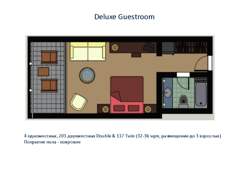 Deluxe Guestroom 4 одноместных, 203 двухместных Double & 117 Twin (32-36 sqm, размещение до